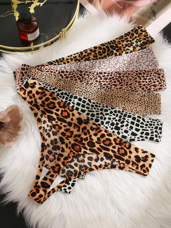 Women's Leopard Print Sexy Thong, Soft Comfy Breathable Seamless Panty for Daily Wear, Ladies Underwear for All Seasons